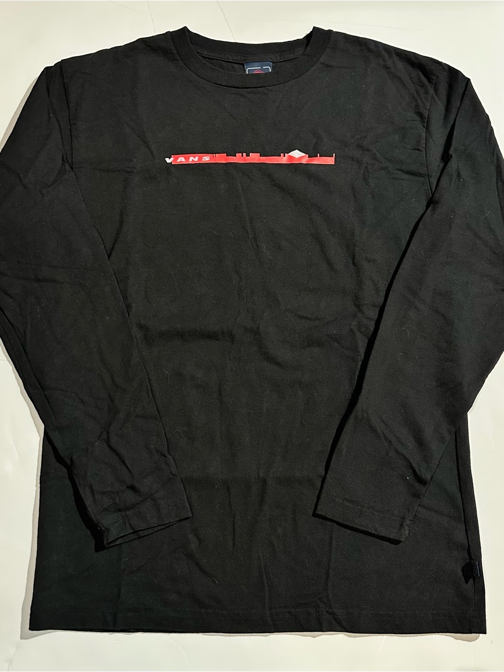 Vintage 90s Y2K Era Vans Black Long Sleeve Graphic Tee Size L W/ Red Chest Logo